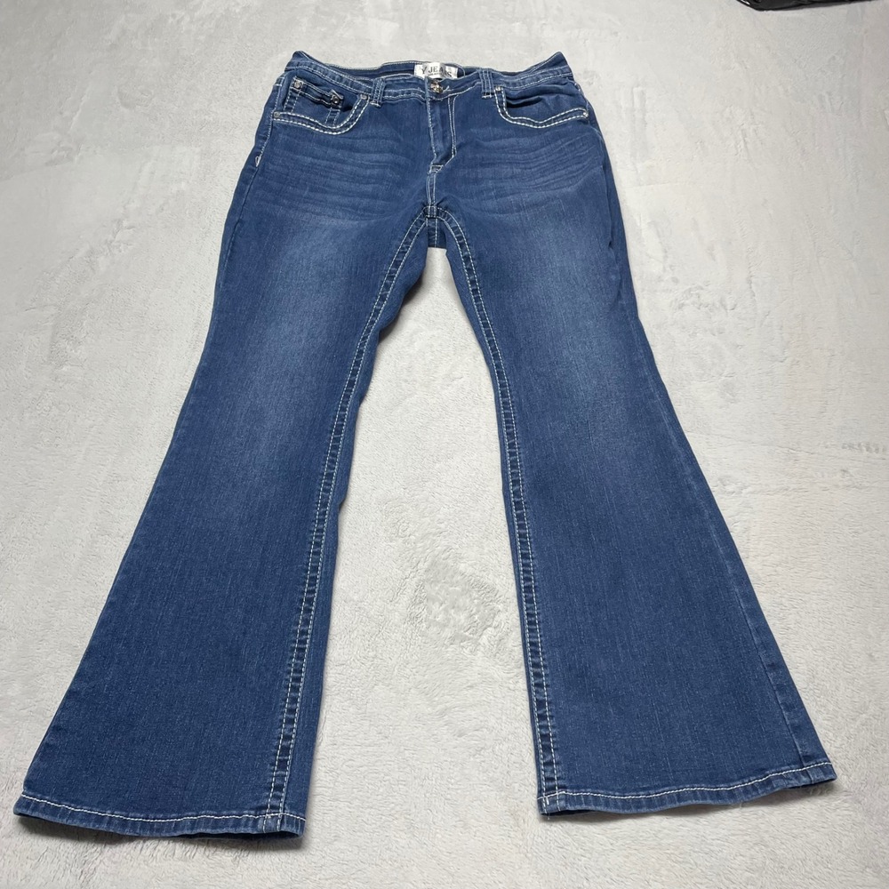 Y Jeans Flare Leg Jeans Womens 17/18 Blue Embellished Back Pockets Stretch‎
